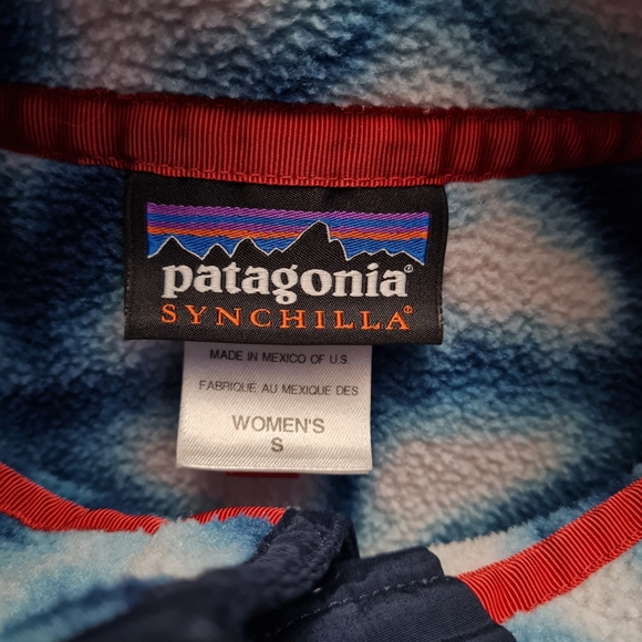 Patagonia Synchilla Snap-T Blue Diamond Shibori Tie Dye Fleece Pullover Womens S - Picture 12 of 15